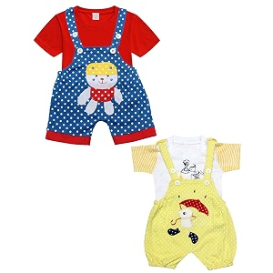 babeezworld dungaree for boys amp girls casual printed pure cotton-pack of 2 multicolour
