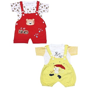 babeezworld dungaree for boys amp girls casual printed pure cotton-pack of 2 multicolour
