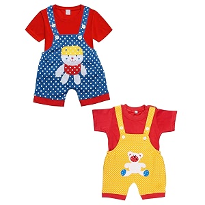babeezworld dungaree for boys amp girls casual printed pure cotton-pack of 2 multicolour