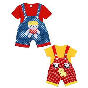 babeezworld dungaree for boys amp girls casual printed pure cotton-pack of 2 multicolour