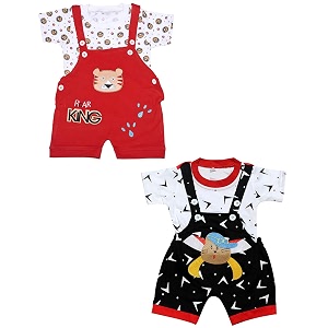 babeezworld dungaree for boys amp girls casual printed pure cotton-pack of 2 multicolour