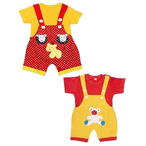 babeezworld dungaree for boys amp girls casual printed pure cotton-pack of 2 multicolour