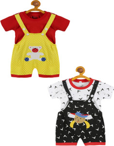 babeezworld dungaree for boys  girls casual applique pure cotton multicolor pack of 2