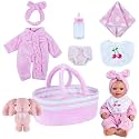 BABESIDE 8 Pcs Baby Doll Clothes with Bassinet for 8-10-12 inch Baby Doll,Baby Doll Clothes Outfit Accessories fit Newborn Baby Doll Girl