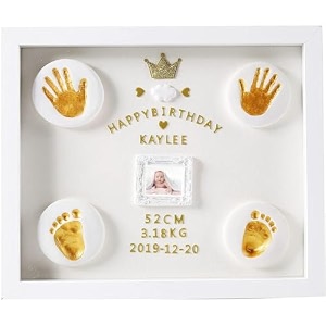 babies bloom - baby foot printing kit with frame - gift for baby shower ceremony - baby hand and foot casting kit led frame yellow