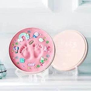 babies bloom baby clay handprint footprint impression kit with decoration  baby shower gift  pink clay with decoration