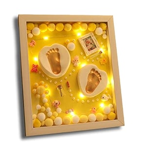 babies bloom - baby foot printing kit with frame - gift for baby shower ceremony - baby hand and foot casting kit led frame yellow
