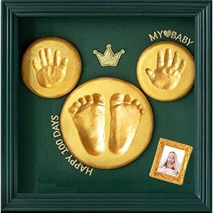 babies bloom - baby foot printing kit with frame - gift for baby shower ceremony - baby hand and foot casting kit led frame yellow