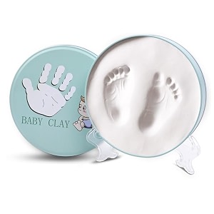 babies bloom white clay baby ornament kit  baby handprint and footprint kit for newborn babyprints keepsake tin kit baby girl or baby boy baby handprint impression keepsake white clay