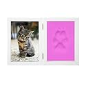 BABIES BLOOM Dog or Cat Paw Print with Photo Frame, Pet Paw Print Impression Kit, Dog or Cat Clay Pawprint Keepsake Wooden Photo Frame (Double Fold) (Pink)