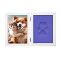 BABIES BLOOM Dog or Cat Paw Print with Photo Frame, Pet Paw Print Impression Kit, Dog or Cat Clay Pawprint Keepsake Wooden Photo Frame (Double Fold) (Blue)