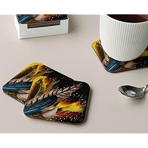 babique tea coaster set printed  mdf wood material coasters for home and kitchen office table dining table home decor set of 4 ct-19