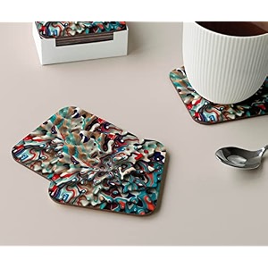 babique tea coaster set printed  mdf wood material coasters for home and kitchen office table dining table home decor set of 4 ct-22