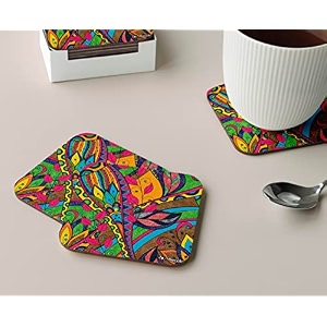 babique tea coaster set printed  mdf wood material coasters for home and kitchen office table dining table home decor set of 4 ct-29