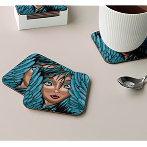 babique tea coaster set printed  mdf wood material coasters for home and kitchen office table dining table home decor set of 4 ct-48