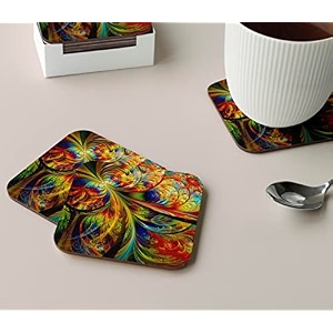 babique tea coaster set printed  mdf wood material coasters for home and kitchen office table dining table home decor set of 4 ct-51
