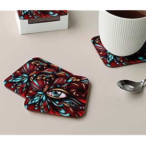 babique tea coaster set printed  mdf wood material coasters for home and kitchen office table dining table home decor set of 4 ct-57