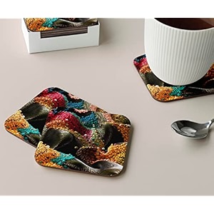 babique tea coaster set printed  mdf wood material coasters for home and kitchen office table dining table home decor set of 4 ct-36