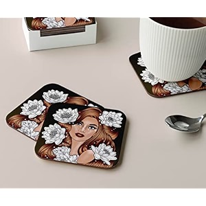 babique tea coaster set printed  mdf wood material coasters for home and kitchen office table dining table home decor set of 4 ct-8