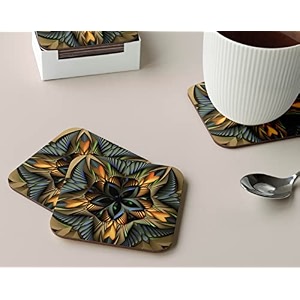 babique tea coaster set printed  mdf wood material coasters for home and kitchen office table dining table home decor set of 4 ct-58