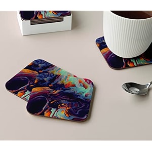 babique tea coaster set printed  mdf wood material coasters for home and kitchen office table dining table home decor set of 4 ct-44