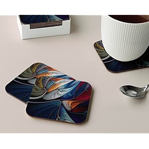 babique tea coaster set printed  mdf wood material coasters for home and kitchen office table dining table home decor set of 4 ct-52