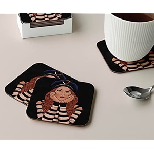 babique tea coaster set printed  mdf wood material coasters for home and kitchen office table dining table home decor set of 4 ct-43