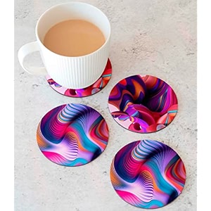babique tea coaster set printed  mdf wood material coasters for home and kitchen office table dining table home decor set of 4 ct-68