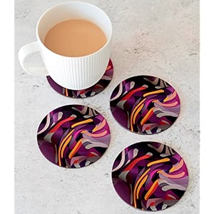 babique tea coaster set printed  mdf wood material coasters for home and kitchen office table dining table home decor set of 4 ct-72