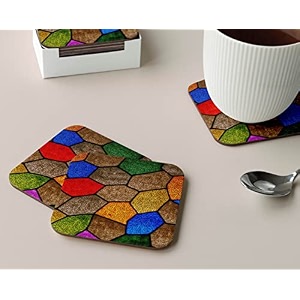 babique tea coaster set printed  mdf wood material coasters for home and kitchen office table dining table home decor set of 4 ct-34