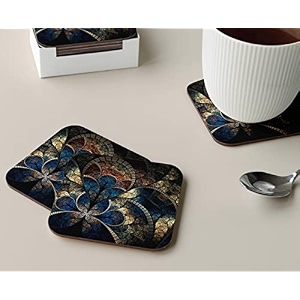 babique tea coaster set printed  mdf wood material coasters for home and kitchen office table dining table home decor set of 4 ct-59