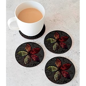 babique tea coaster set printed  mdf wood material coasters for home and kitchen office table dining table home decor set of 4 ct-64