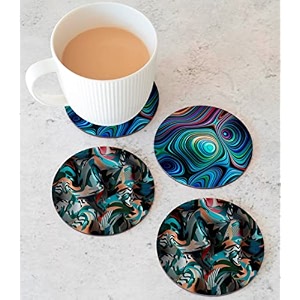 babique tea coaster set printed  mdf wood material coasters for home and kitchen office table dining table home decor set of 4 ct-70