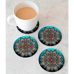 babique tea coaster set printed round  mdf wood material coasters for home and kitchen office table dining table home decor set of 4 ct-39