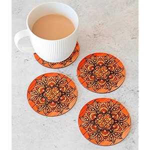 babique tea coaster set printed round  mdf wood material coasters for home and kitchen office table dining table home decor set of 4 ct-43