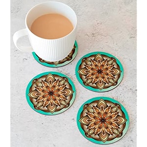 babique tea coaster set mandala art printed  mdf wood material coasters for home and kitchen office table dining table home decor 35x35 inches set of 6 design-19