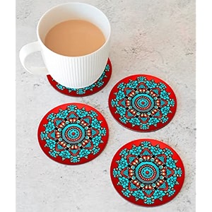 babique tea coaster set mandala art printed  mdf wood material coasters for home and kitchen office table dining table home decor 35x35 inches set of 6 design-34