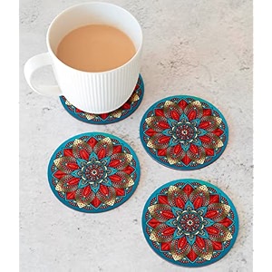 babique tea coaster set mandala art printed  mdf wood material coasters for home and kitchen office table dining table home decor 35x35 inches set of 6 design-21