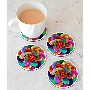 babique tea coaster set printed round  mdf wood material coasters for home and kitchen office table dining table home decor set of 4 ct-40