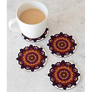 babique tea coaster set mandala art printed  mdf wood material coasters for home and kitchen office table dining table home decor 35x35 inches set of 6 design-23