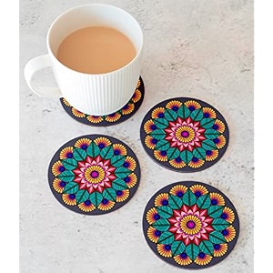 babique tea coaster set mandala art printed  mdf wood material coasters for home and kitchen office table dining table home decor 35x35 inches set of 6 design-29