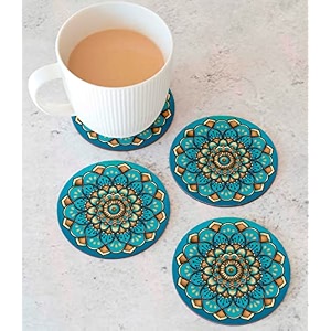 babique tea coaster set mandala art printed mdf wood material coasters for home and kitchen office table dining table home decor 35x35 inches set of 6 design-28
