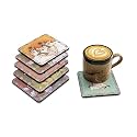 Babique Tea Coaster Set Printed Square , MDF Wood Material Coasters for Home and Kitchen, Office Table, Dining Table, Home Decor (3.5x3.5 inches, Set of 6) (Design-1)