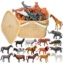 BABRO - Animal Toy Set for Kids, Bucket with Farm and Wild Rubber Animal Toy Set (16 Pcs)