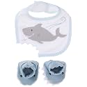 Baby Aspen Shark Bib and Booties Gift Set - Unique Baby Shower Gifts for Boys - 100% Cotton Newborn Bibs and Baby Booties 0-3 Months - Baby Boy Essentials, Cute Shark Week Gift Idea