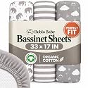 Organic Bassinet Sheets 3 Pack, 33x17 Fitted Sheet for Boys &amp; Girls, Soft 100% Jersey Cotton, Universal Fit for Halo Bassinest, Baby Delight, Graco, Oval &amp; Rectangle Mattress