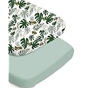 Baby Bassinet Sheet, Ultra Soft and Stretchable, for All Bassinet Mattresses, Monstera&amp;Green, Breathable and Hypoallergenic