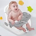 Obee Odee Baby Bath Seat with Sitting &amp; Lying 2 Modes, 3-Speed Adjustment, Powerful Suction Cups, Infant Bathtub Chair with Washable Pillow, Folding and Hanging(Light Grey), (BB1002)