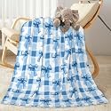 Baby Blanket Blue Bows Check for Boy Girl Newborn 30x40 Inch Toddler Infant Nursery Throw Blankets Double Layer Comfy Soft Plush Stroller Crib Quilt
