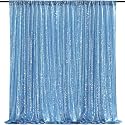 Sequin Backdrop Baby Blue Curtains 8FTx10FT Glitter Shimmer Fabric Drapes for Photography Background Wedding Banquet Twilight Birthday Decorations